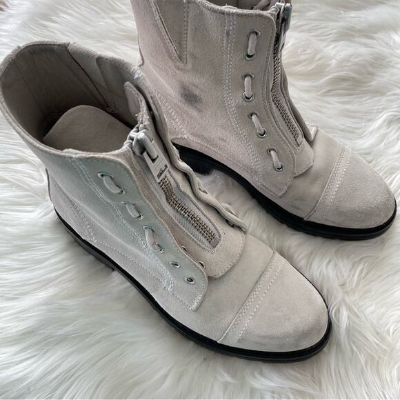 AllSaints | Women’s Ariel Boot White Suede Distressed Moto Zipper Zip Lace-Up 38 - Picture 7 of 11